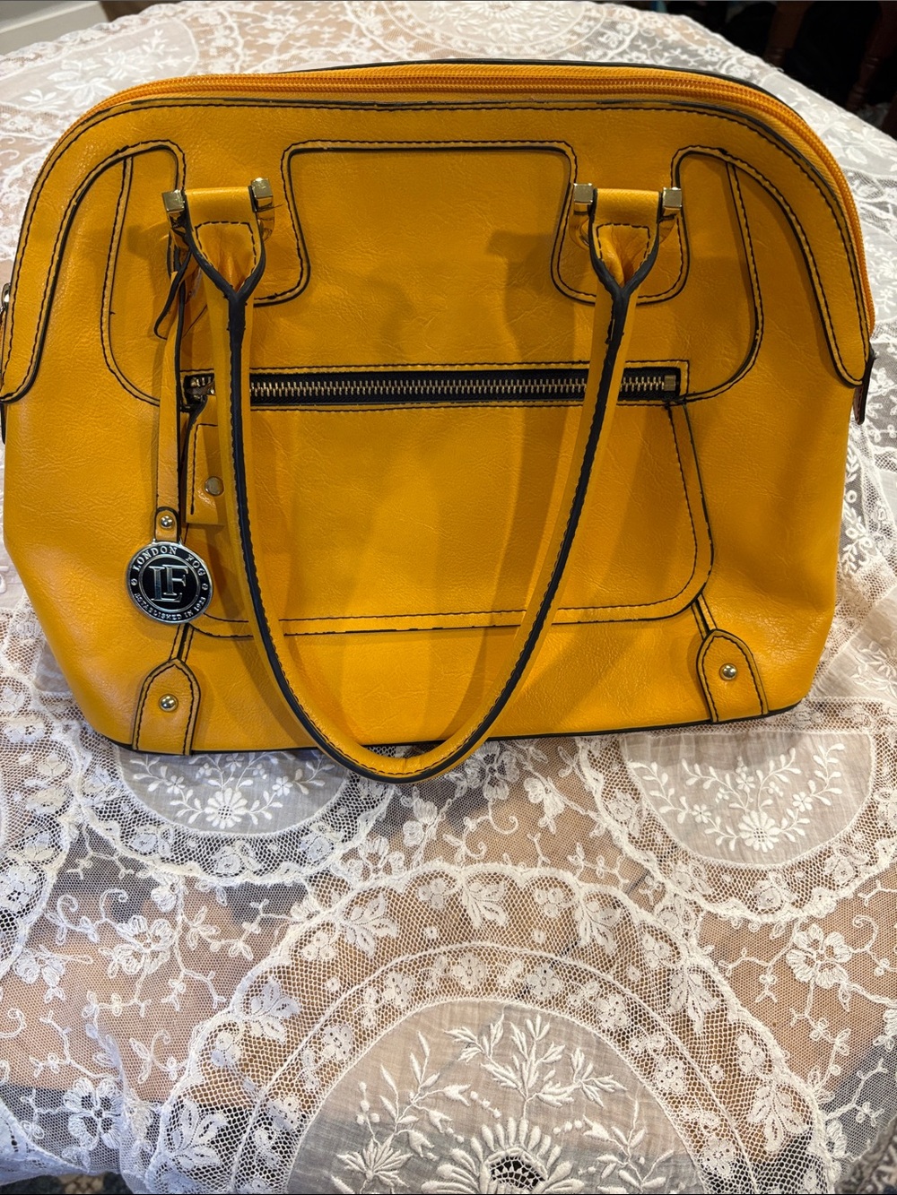 London Fog Yellow Satchel with Front Zip Pocket